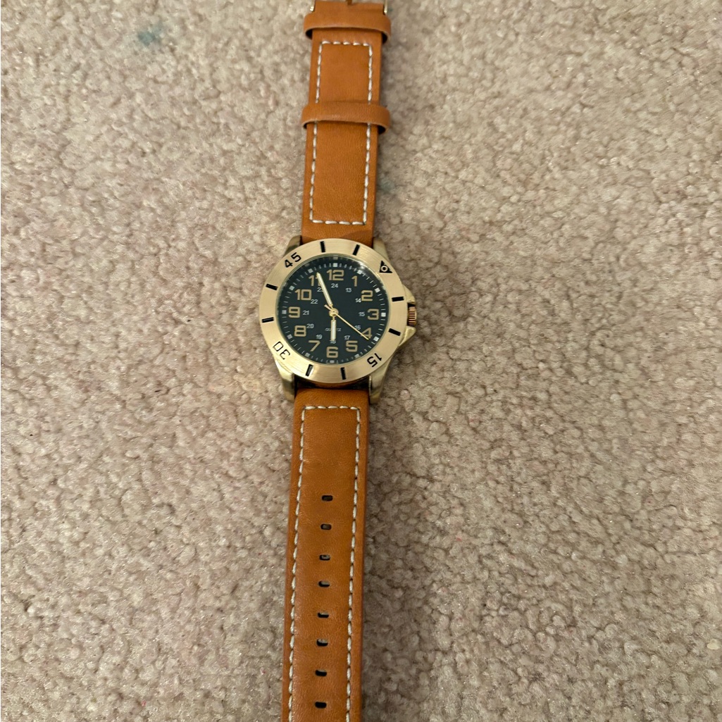 Tan Leather Strap Watch With Black Dial Tan Leather Strap Watch With Black Dial